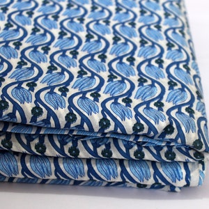 Blue Floral Print Fabric Clothing Fabric Cotton Block Print fabric Jaipuri Print Running Fabric, Indian Craft Fabric by the Yard