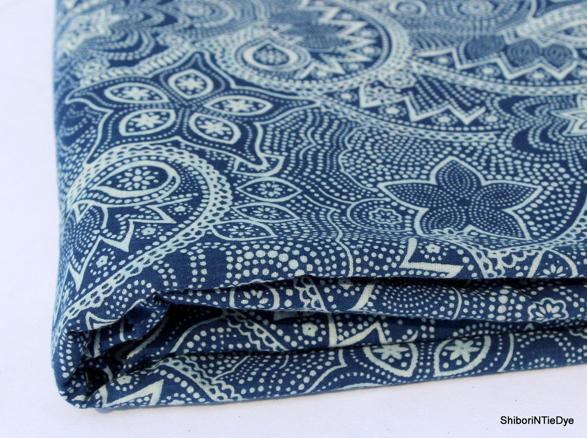 Blue Paisley Hand Block Printed Cotton Fabric