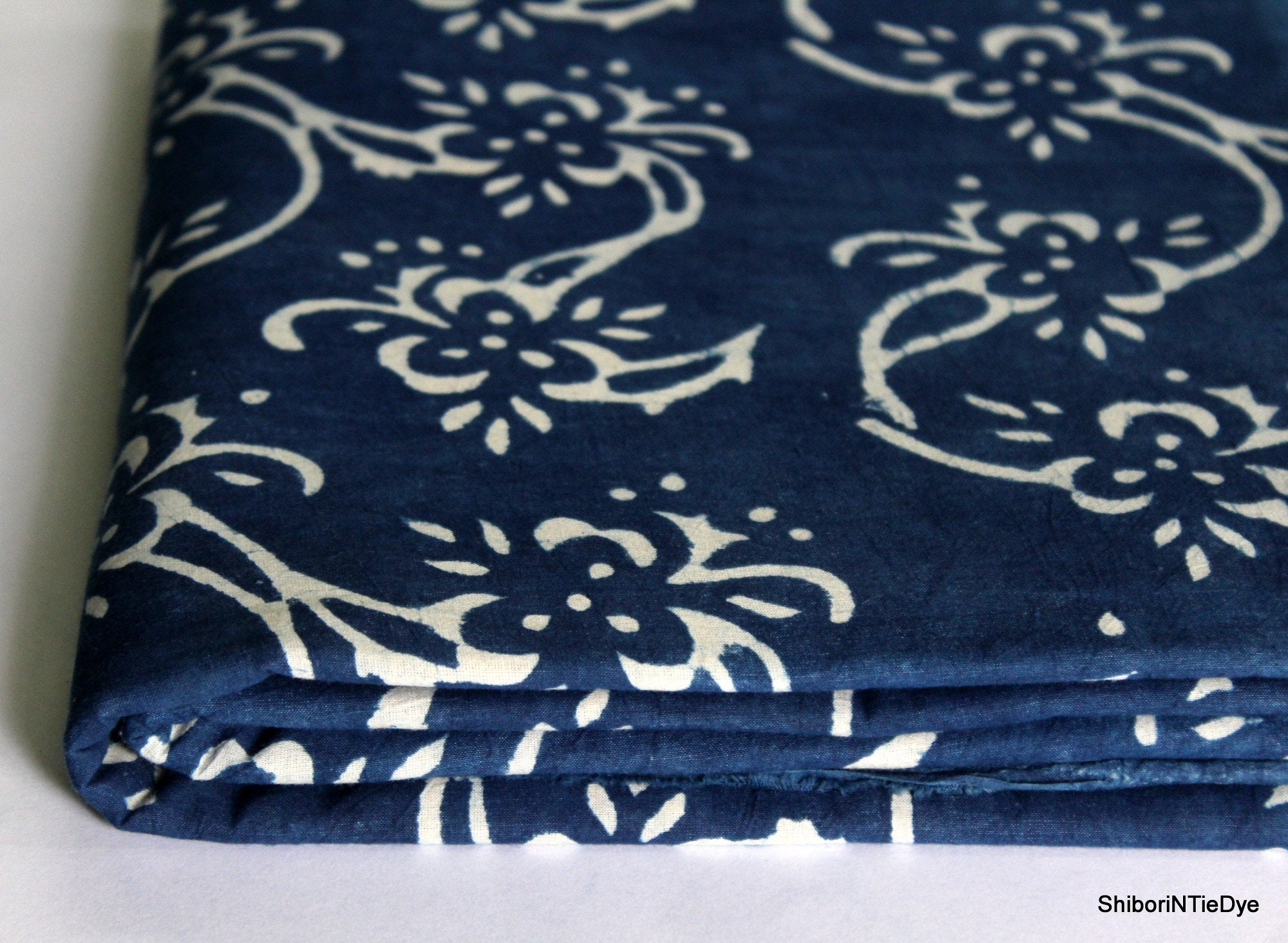 By the Yard Indigo Fabric Blue Floral Print Cotton Fabric - Etsy