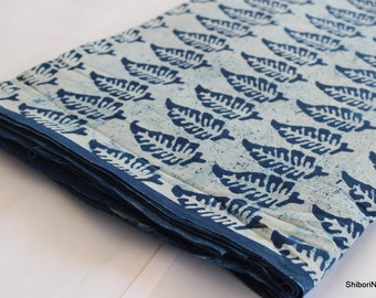 Blauwe Indigo geverfde stof blok bedrukte stof Indiase katoenen stof blad print zomer vrouw jurk materiaal Home decor stof IBF #047