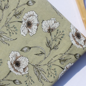 Floral Print Fabric By The Yard Indian Hand Block Printed Cotton Fabric, Sewing Clothing Fabric Quilting and Crafting Fabrics, HBF#134