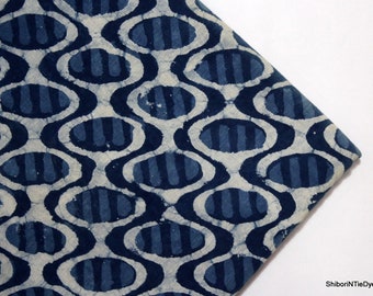 Indian Block Print Fabric Handmade Natural Indigo Blue Dabu Print Soft Cotton Fabric, Jaipuri Print Kimono Fabric By The Yard IBF#099