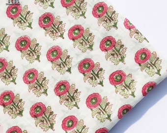 Flower Print Cotton Fabric India Summer Dress Fabric, Fashion Voile Fabric Hand Printed Fabric, Dressmaking Fabric By the yards HBF#90