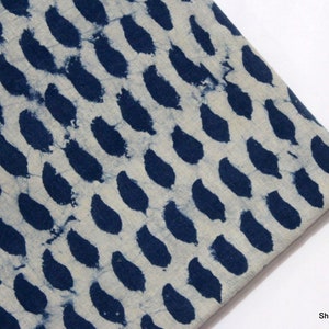 Sewing Fabric Indian Hand Block Printed Indigo Blue Dabu Mud Resist 100% Cotton Soft Voile Natural Dyed Fabric By The Yard IBF#085
