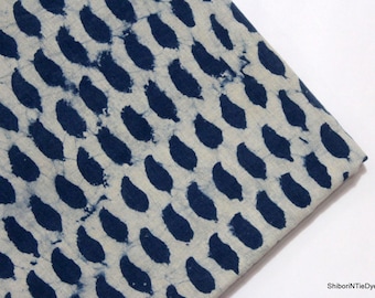Sewing Fabric Indian Hand Block Printed Indigo Blue Dabu Mud Resist 100% Cotton Soft Voile Natural Dyed Fabric By The Yard IBF#085