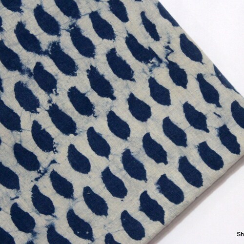 Natural Indigo Dye Dabu Mud Resist Fabric Hand Block Printed Cotton 2½ Yards 