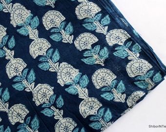Block Print Stoff lose Ware 100% Baumwolle, pflanzengefärbt, Indigo Blau Dabu Stoff Leichter, weicher Stoff HBF # 01-1