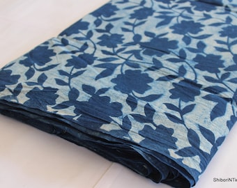 By The Yard Fabric Indigo Blue Hand Block Printed Fabric Indian Cotton Floral Print Summer Woman Dress Material Curtain Fabric IBF#046