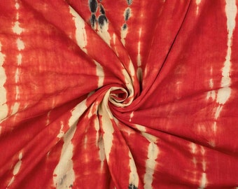 Red Tie Dye Fabric Shibori Dress Fabric Cotton Fabric, Soft Beautiful Cotton Fabric, kimono Dress Sewing Fabric by the yard TIE#83
