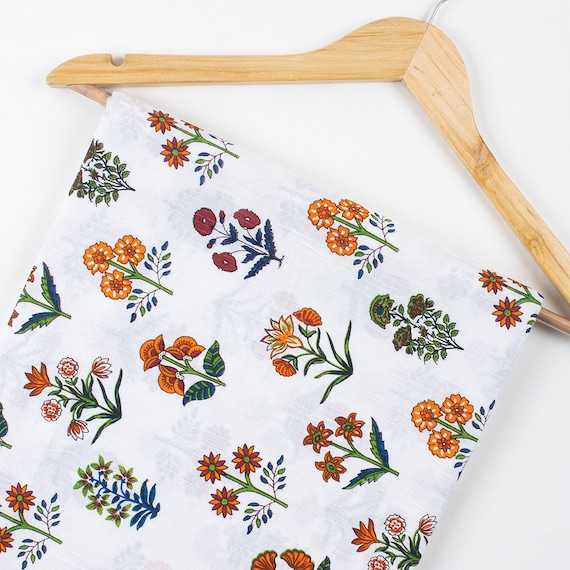 Hand Floral Cotton Print Fabric, Soft Voile Fabric, Indian Fabric, Cotton Fabric, Hand Print, Mud Block Print, Kimono Dresses #HBF16