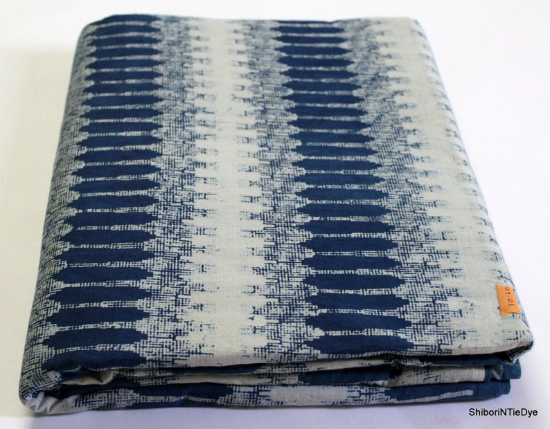 Indigo Cotton Fabric, Dabu Block Print Fabric by the Yard, Blue Hand Printed Dress Fabric IBF#013 image 4