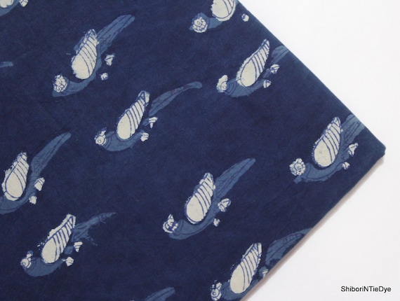 Bird Print Fabric Block Printed Fabric Cotton by the yard Indigo Blue Fabric, Soft Fabric, Indian Cotton Fabric, Dabu Print Fabric IBF#103