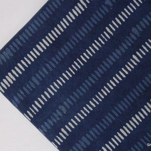 Indian Fabric Indigo Blue Hand Block Printed Natural Vegetable Dye Pure Cotton Fabric, Stripe Print Hand Dyed Dress Fabric By Yard IBF#092