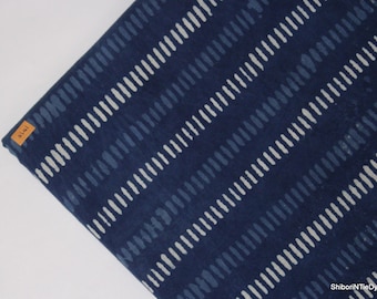Indian Fabric Indigo Blue Hand Block Printed Natural Vegetable Dye Pure Cotton Fabric, Stripe Print Hand Dyed Dress Fabric By Yard IBF#092