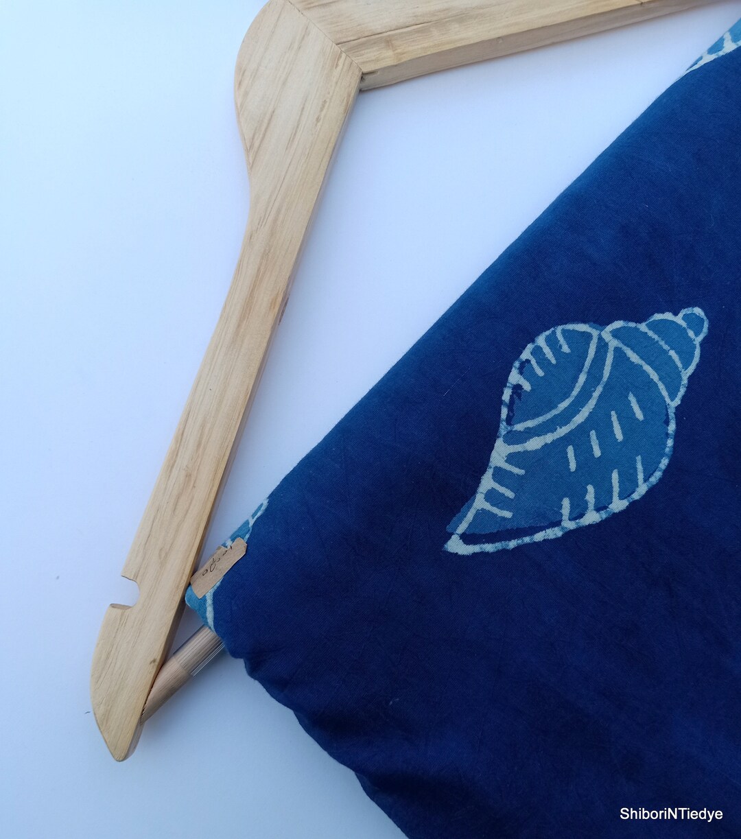 Shell Block Print Fabric Indigo Fabric Hand Printed Indian Fabric Woman