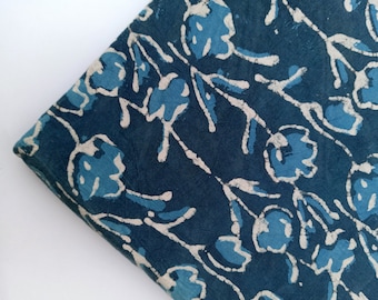 Indigo blue Print Fabric Natural cotton Block Printed Fabric handmade Mud Resist Dabu Clothes Fabric kimono dress Fabric By The Yard IBF#142