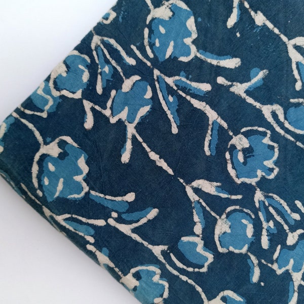 Indigo blue Print Fabric Natural cotton Block Printed Fabric handmade Mud Resist Dabu Clothes Fabric kimono dress Fabric By The Yard IBF#142