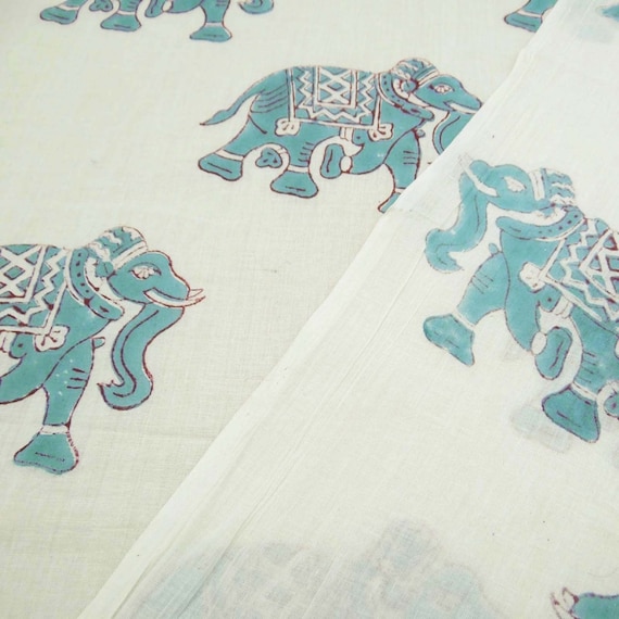 Elephant Fabric Block Print Fabric Animal Printed voile Cotton Fabric Fashion Sewing Fabric, Dressmaking Running Fabric By The Yard