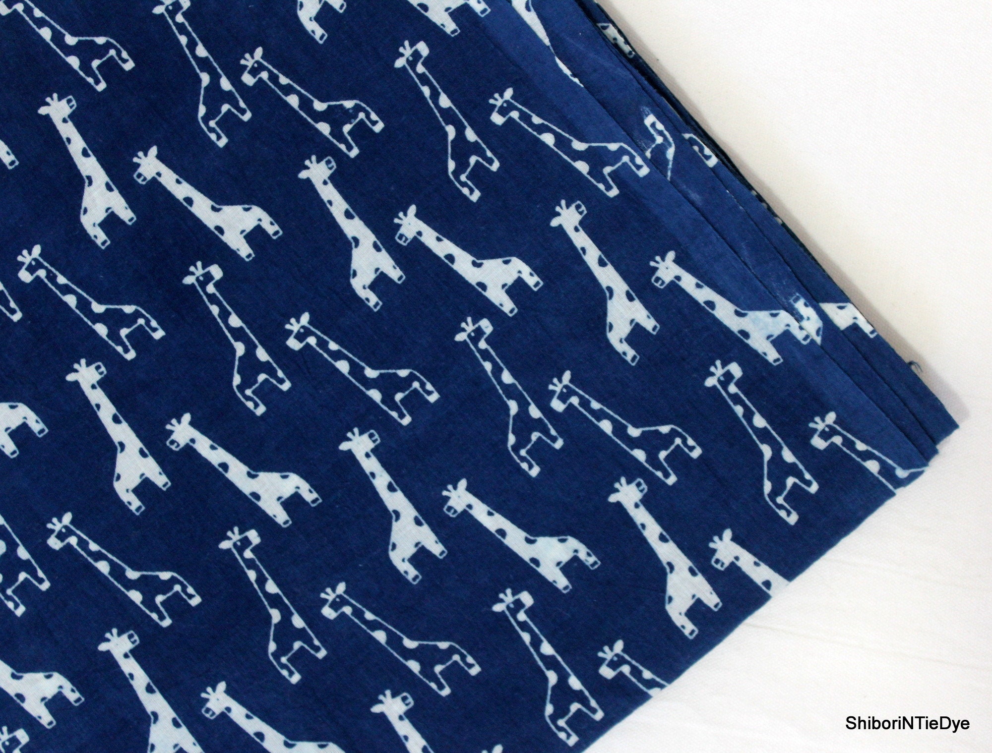 Giraffe Animal Print Cotton Fabric Indigo Blue Hand Block | Etsy