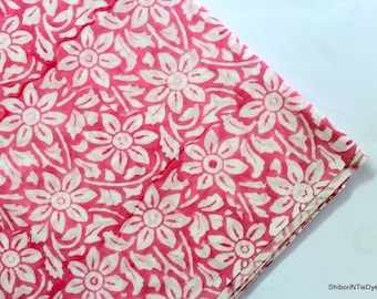 Pink Fabric Hand Block Printed Cotton Fabric Floral Print Light Weight Soft Fabric, Sanganeri Print Fabric, Summer Dress Fabric HBF#010