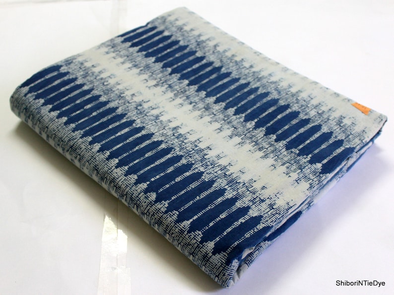 Indigo Cotton Fabric, Dabu Block Print Fabric by the Yard, Blue Hand Printed Dress Fabric IBF#013 image 6