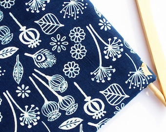 Indigo Cotton Fabric By The Yard, Hand Block Printed Fabric, Indian Floral Print Indigo Blue Natural Vegetable Dye Running Fabric HBF#151