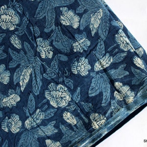 By The Yard Floral Print Fabric Indigo Blue Fabric, Indian Fabric, Cotton Fabric, Dabu Print, Mud Block Print, Light Weight Soft Fab IBF#06