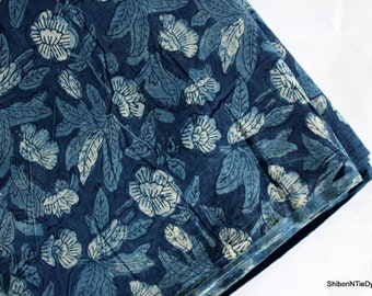 By The Yard Floral Print Fabric Indigo Blue Fabric, Indian Fabric, Cotton Fabric, Dabu Print, Mud Block Print, Light Weight Soft Fab IBF#06