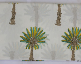 Tissu imprimé palmier vert, tissu de coton imprimé bloc à la main de l'Inde, tissu d'habillement pour femmes, tissu de confection de robes pour enfants HBF #38