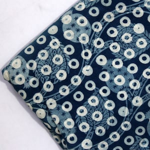 Summer Fabric By The Yard Indian Block Printed Pure Cotton Fabric Mud Resist Dabu Print Natural Dyed Dots Print Indigo Blue Fabric IBF#152