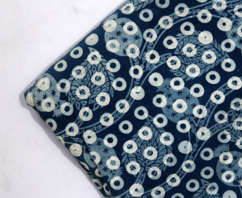 Summer Fabric By The Yard Indian Block Printed Pure Cotton Fabric Mud Resist Dabu Print Natural Dyed Dots Print Indigo Blue Fabric IBF#152