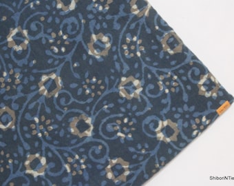 Indian Hand Block Printed fabric Indigo Blue fabric Hand Dyed 100% Cotton Floral Print Mud Resist Ajarak Print Fabric By The Yard IBF#097