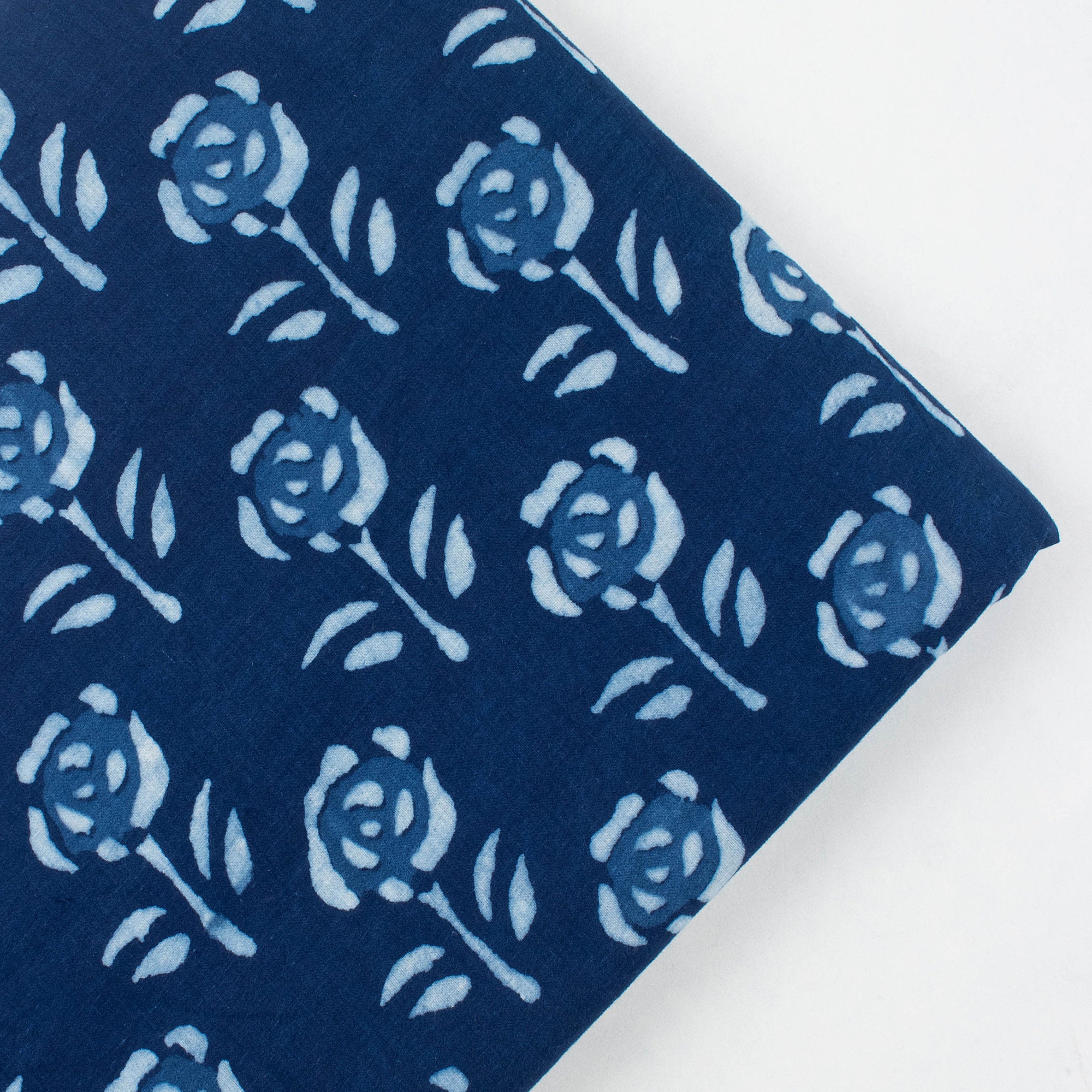 Indigo Fabric Block Print Fabric Hand Dyed Cotton Floral Printed Blue Fabric, Dabu Mud Cloth Dressmaking Fabric By The Yard IBF#666