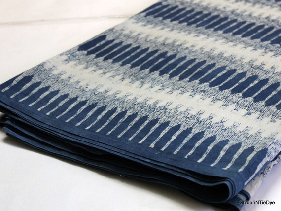 Indigo Cotton Fabric, Dabu Block Print Fabric by the Yard, Blue Hand Printed Dress Fabric IBF#013