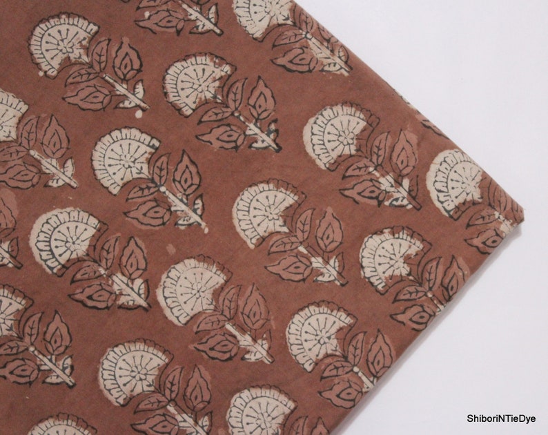 Floral printed cotton fabric, hand block print clothing fabric, kids dress making fabric, handmade fabric KDF014 Beige