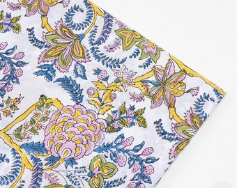 By The Yard Fabric Block Print Soft Cotton Fabric Hand Printed Natural Color Lightweight Cotton Indian Textile Summer Dress HBF#474