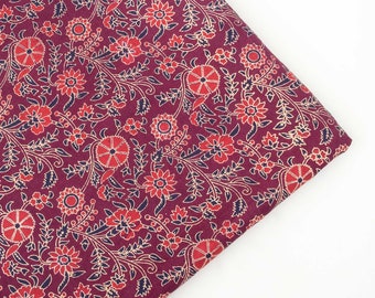 Maroon Ajrakh Print Fabric By The Yard Block Printed Cotton Fabric Mud Resist Jaipuri Running Fabric Floral Dress Fabric