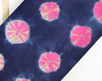 Blue Shibori Tie Dye Fabric Pink Print Cotton Fabric Dressmaking Fabric By The Yard Indian Hand Dyed Fabric TIE#106