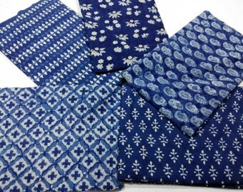 Fabric samples block print indigo fabric scrap Printed Cotton Indian Natural Vegetable Dye Sewing Fabric, Quilting Craft Fabric 10x10 Inch