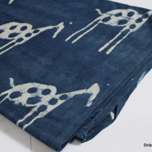 Indigo Blue Fabric Giraffe Print Cotton Fabric, Indian Hand Block Print Natural Vegetable Cotton Fabric, Swaing Fabric By The Yard IBF#052