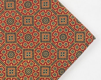 Ajrakh Hand Block Print,Red ajrakh fabric, cotton fabric by yard, Natural dye fabric,India fabric,Traditional ajrakh motif HBF#889