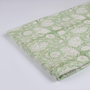 Olijfgroen lichtgroene katoenen voile met blokprint Zacht lichtgewicht hardloopkleding zomerjurk kimonoshirt maken stof op maat knippen #304