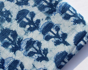 Tela de algodón para coser, bloque a mano, tela azul índigo impresa, ropa ligera para mujer, costura, tela de algodón indio para correr, HBF #117