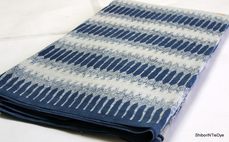 Indigo Cotton Fabric, Dabu Block Print Fabric by the Yard, Blue Hand Printed Dress Fabric IBF#013 image 3