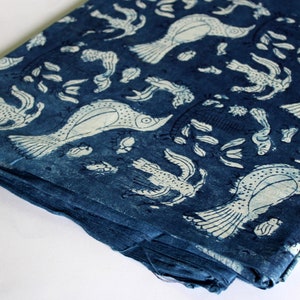 Tissu indigo imprimé en bloc, oiseau, imprimé à la main, tissu indien, teinture végétale naturelle, tissu à coudre, tissu par mètre IBF 08 image 4