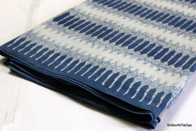 Indigo Cotton Fabric, Dabu Block Print Fabric by the Yard, Blue Hand Printed Dress Fabric IBF#013 image 2
