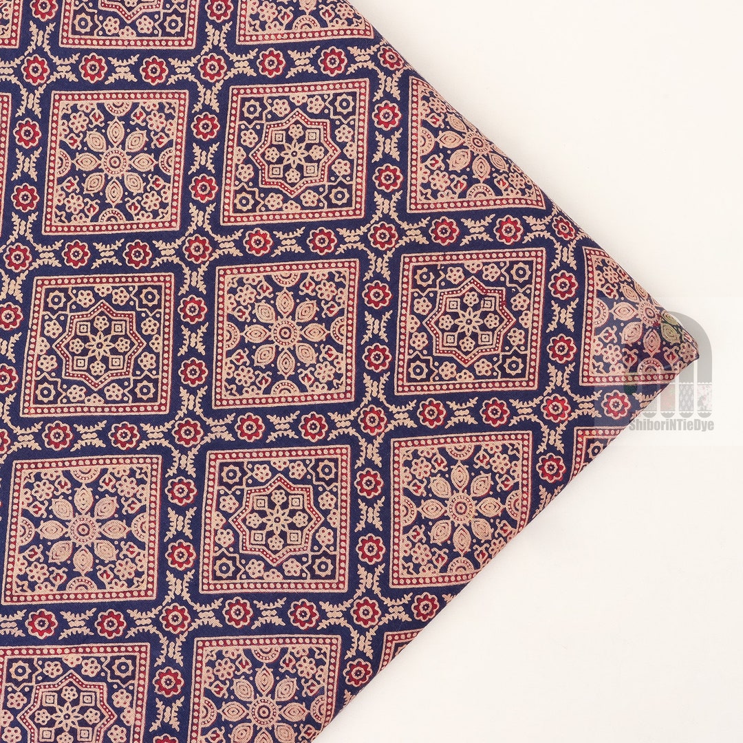 Ajrakh Print Cotton Fabric Women Dress Fabric Block Printed ,jaipuri Print Fabric by Yard, Red