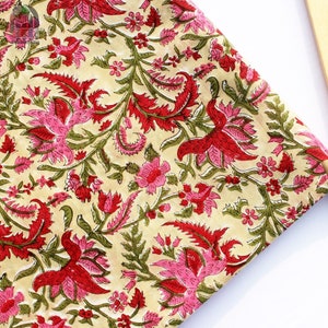 Cotton Block Print Fabric Hand Printed Soft Fabric Natural Vegetable Dyed Fabric Girls Women Dressmaking Fabric By The Yard HBF#97