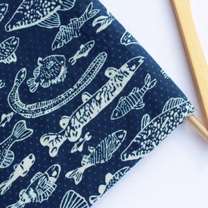 Indigo Fabric Fish Print Cotton Fabric By The Yard Hand Block Print Fabric Natural Vegetable Dyed Indian Soft Woman Clothing Fabric HBF#153