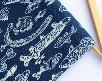 Indigo Fabric Fish Print Cotton Fabric By The Yard Hand Block Print Fabric Natural Vegetable Dyed Indian Soft Woman Clothing Fabric HBF#153